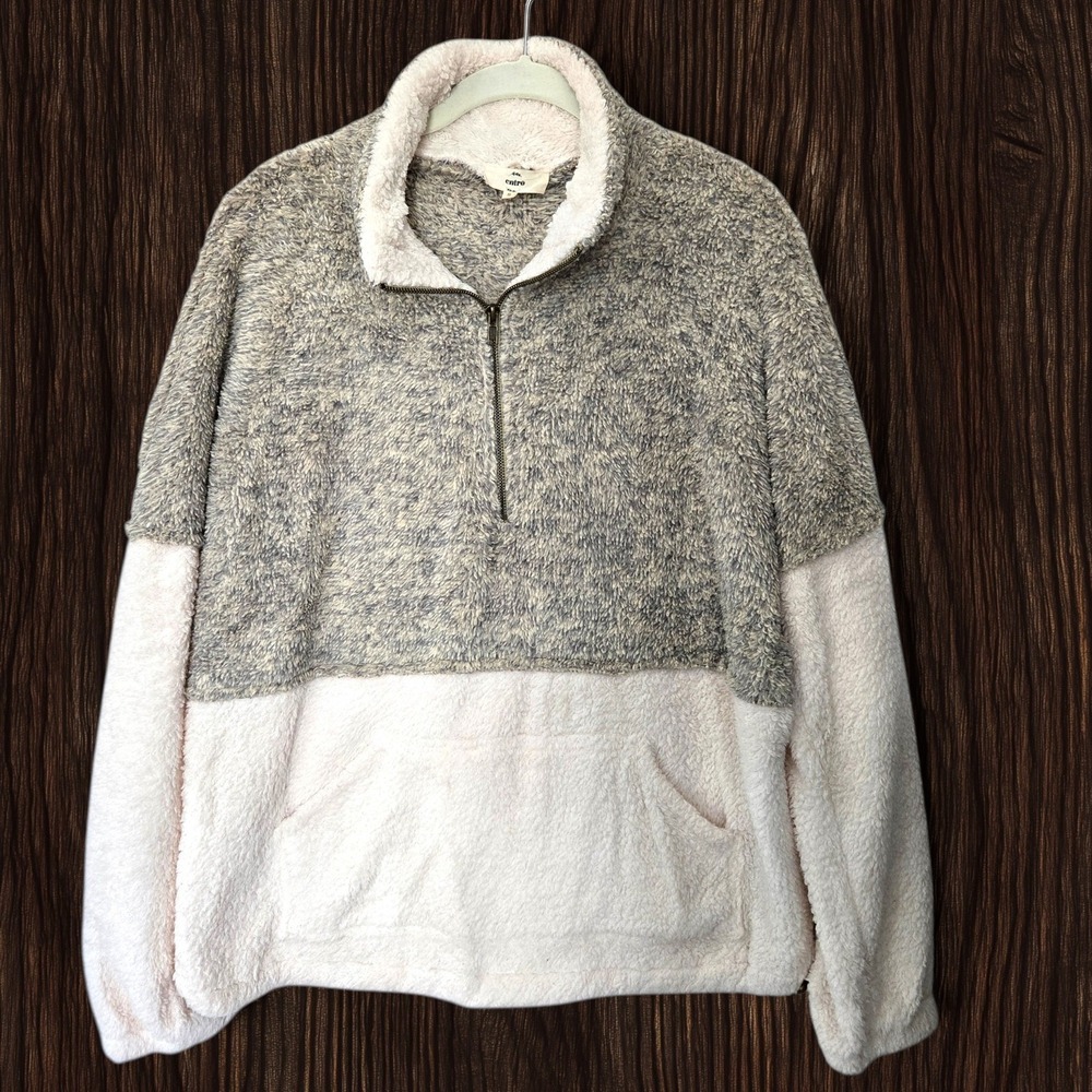 Entro Women Green Heather White Colorblock Sherpa Quarter Zip Fleece Pullover S
